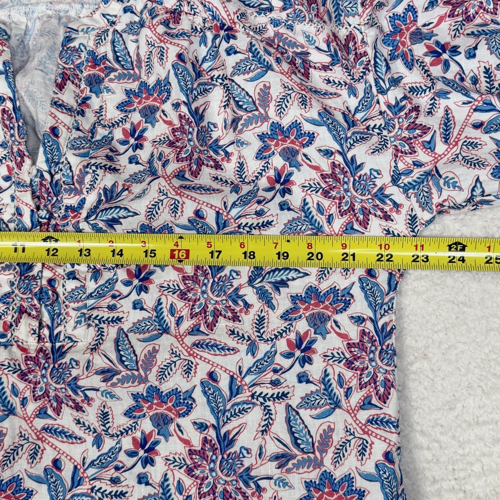 J.McLaughlin Nylee Dress Womens Medium Linen Blue Pink Floral Shift Split Neck - Picture 9 of 10